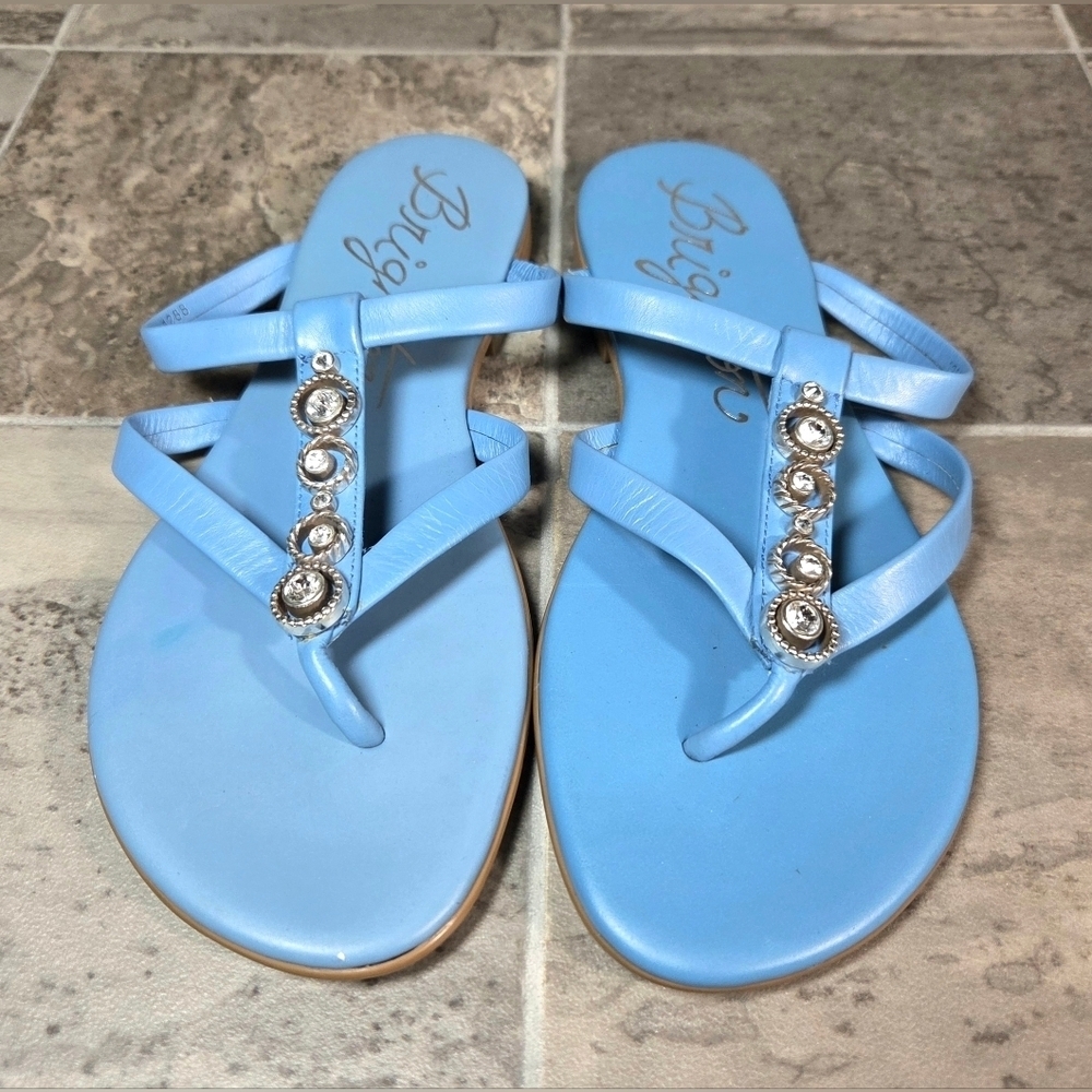 BRIGHTON ABBA LEATHER JEWELED THONG SANDALS.